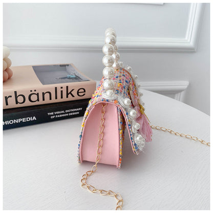 Shoulder Bag Girls Kids Children Handbags Portable Mini Coin Purse Messenger Crossbody Bag Princess Pearl Bow Mini Flip Bag Accessories Bags Gift Travel Holiday