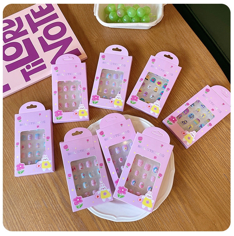 48Pcs 2 Pack Children Acrylic Fake Nails Press on Pre-glue Full Cover Glitter Color Rainbow Unicorn Mermaid Kids Stick On False Nail Art Kits Set Girls Birthday Gift（Set01）