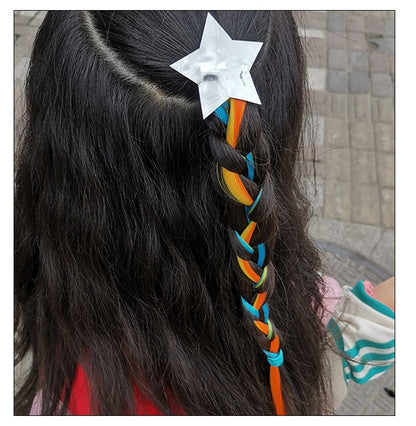 4PCS Kids Girls Toddlers Rainbow Colour Girls Ponytail Hair Extension Kids Party Unicorn Elsa Hair clips Braided Wigs Dress up