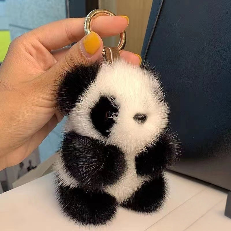 Cute Avocado cat paws panda Plush Keychain, Fluffy faux fur Decorative Key Ring Accessory for Women's Bags, Backpack and Purses (Panda)
