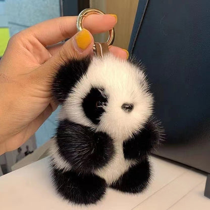 Cute Avocado cat paws panda Plush Keychain, Fluffy faux fur Decorative Key Ring Accessory for Women's Bags, Backpack and Purses (Panda)