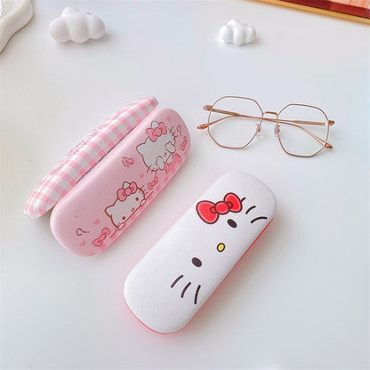 Lovely Cartoon Hard Shell Eyeglasses Cases Girl Protective Case Storage Box With Glasses Cloth for Teen PU leather eyegalss case