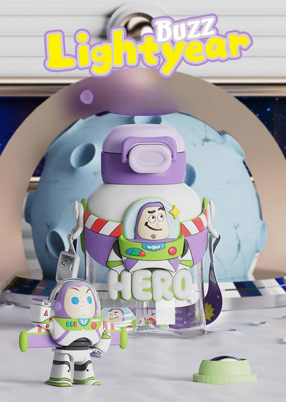 Buzz Frozen Spiderman Water Bottle Reusable Kids 700ml PP with Two Lids Leak Proof with straw Lid BPA Free Drinking bottle(Buzz)