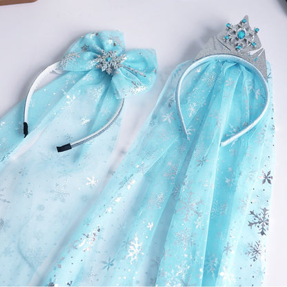 Kids Girls Toddlers Blue Elsa Ponytail Hair Extension Party Hair clips Snowflake Crown Headband Hairband Costume Dress up Braided Wigs (Elsa blue crown headband Ⅱ)