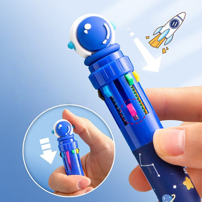 Multicolor teddy bear Pens 0.5mm 10-in-1 Retractable Ballpoint Pens 10 Colors Transparent Barrel Ballpoint Pen for Office Supplies and kids school(Capybara 2)