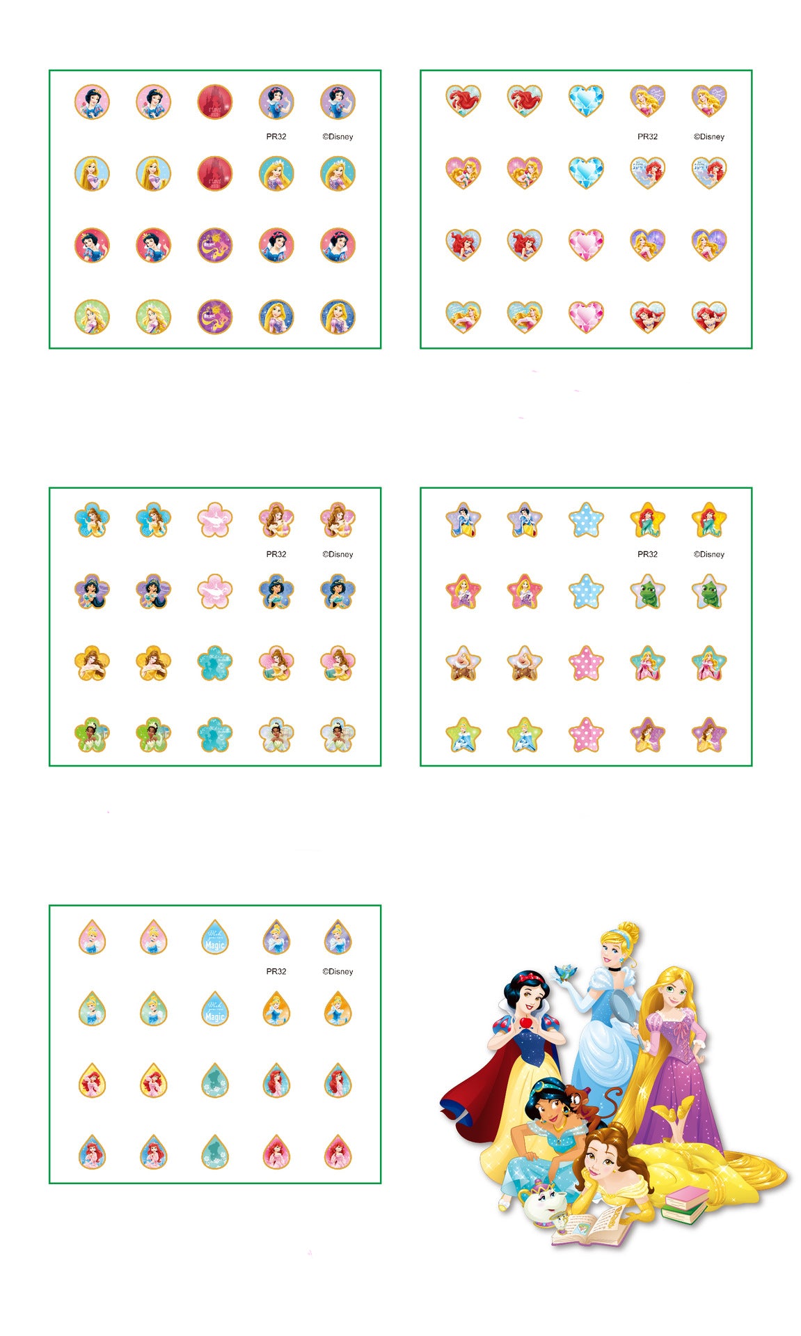 5 Sheets Toddlers Princess Elsa Minnie Kids Girls Nail stickers Earring Stickers Art Decal Party Bag Fillers Decor for Kids Girls Birthday Gift (princess earrings stickers)