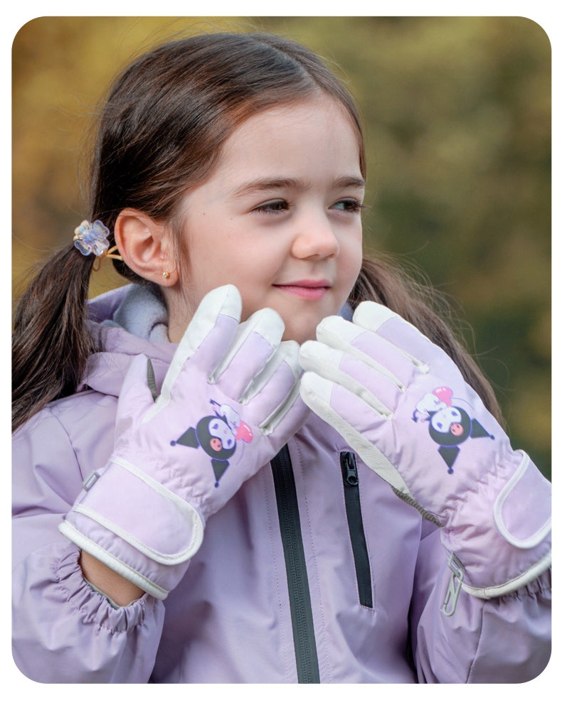 Kids Boy Girl Waterproof Winter Snow Ski Snowboard Fleece Thermal Warm Outdoor Gloves(Cinnamoroll)