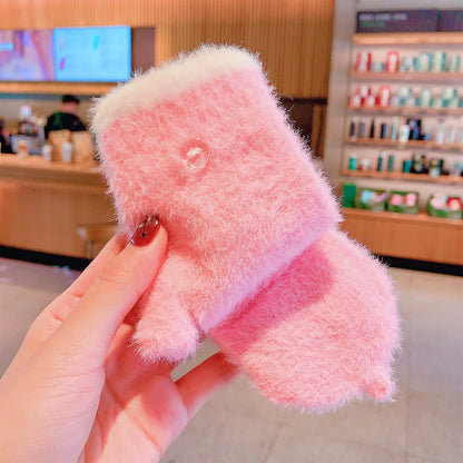 Fingerless Flap Cover Gloves Winter Knit Warm Mittens Soft Lined Fleece Thermal Outdoor Half Finger with Cover Convertible Flip Top for Kids boys girls (Blue Cat)