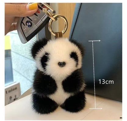 Cute Avocado cat paws panda Plush Keychain, Fluffy faux fur Decorative Key Ring Accessory for Women's Bags, Backpack and Purses (Panda)