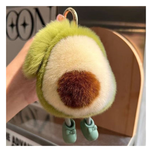 Cute Avocado cat paws panda Plush Keychain, Fluffy faux fur Decorative Key Ring Accessory for Women's Bags, Backpack and Purses (Avocado)