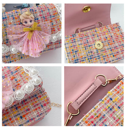 Shoulder Bag Girls Kids Children Handbags Portable Mini Coin Purse Messenger Crossbody Bag Princess Pearl Bow Mini Flip Bag Accessories Bags Gift Travel Holiday