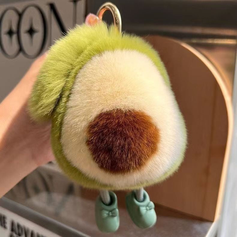 Cute Avocado cat paws panda Plush Keychain, Fluffy faux fur Decorative Key Ring Accessory for Women's Bags, Backpack and Purses (Avocado)