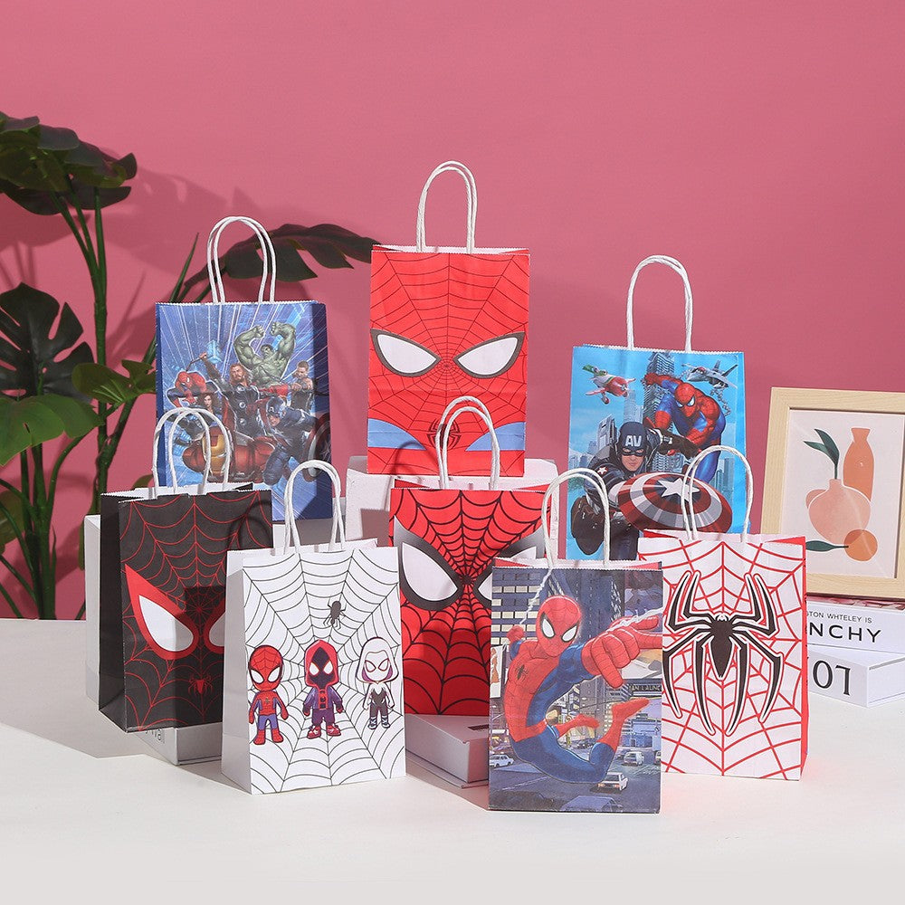 18 Pieces Princess Pink Kraft Paper Bags for Girls Gifts Party Favor Goodie  Treat Bags With Handle for Christmas,Birthday,and Celebrations Party Supplies(Spiderman）