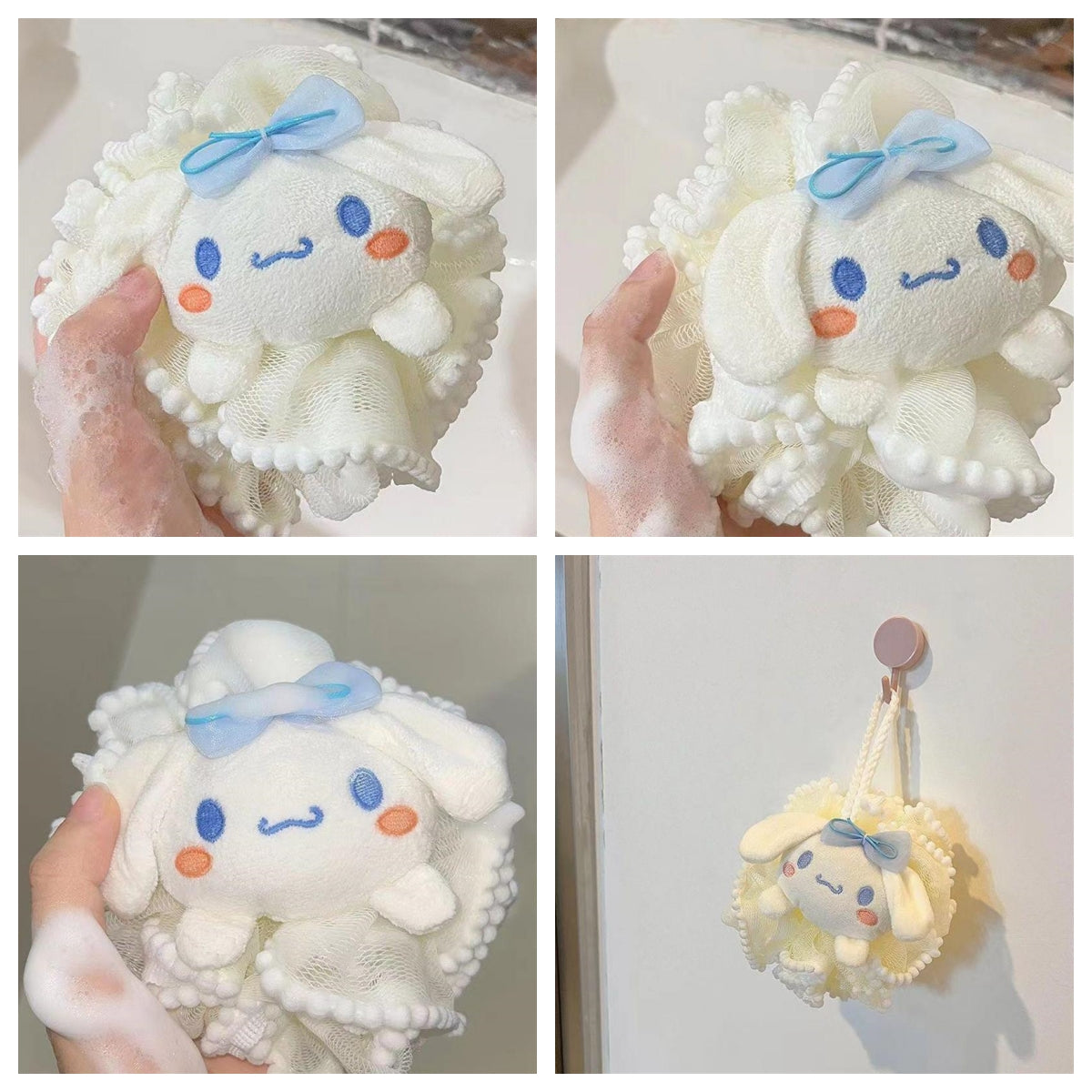 3PCS Kids Women Girls Cute Kitty Mesh Bath Shower Puff Sponge Loofahs, Children's Cartoon Bath Spong Durable Mesh Pouf Ball for Luxurious Shower Experience