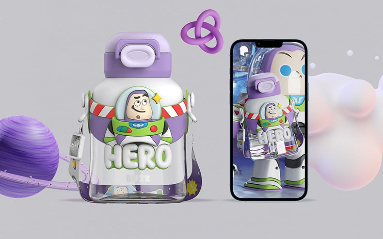 Buzz Frozen Spiderman Water Bottle Reusable Kids 700ml PP with Two Lids Leak Proof with straw Lid BPA Free Drinking bottle(Buzz)