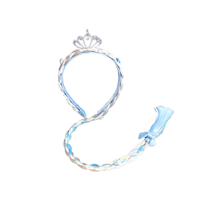 Kids Girls Toddlers Blue Frozen Elsa Ponytail Hair Extension Party Hair clips Snowflake Crown Headband Hairband Costume Dress up Braided Wigs
