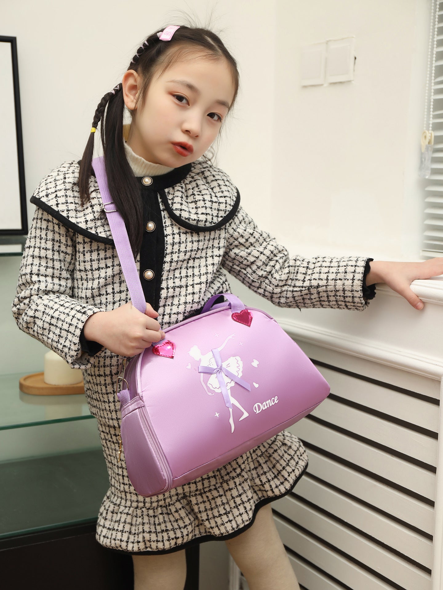 Girls Kids Children Ballet Dance Bag, Pink Ballerina Handbag Tote Gymnastics Sports Duffel Bag, Crossbody Shoulder School Bag Light Weight Carry-on Luggage (Purple 02)