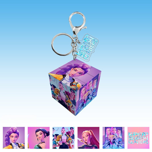 Kpop mini cube Demon Keychain, Cartoon Hunters Figure Key Pendants Silicone for Bag backpack Keyring Decoration Pendants Adults Party Favors Birthday Party Supplies（K）