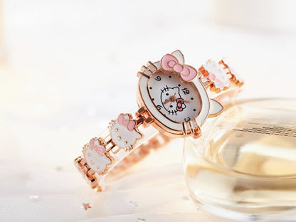 Analogue Quartz Watch with Stainless Steel Strap Bracelet Cats Girls Toddler Watches Gifts for Kids Birthday Gifts Gift Box