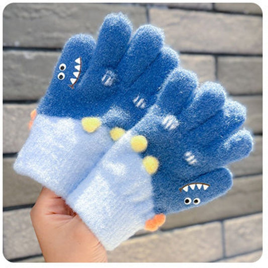 Full Finger Gloves Dinosaur Cat Capybara Winter Knit Warm Mittens Soft Lined Fleece Thermal Outdoor Stretchy Gloves for Kids boys girls (Dinosaur)