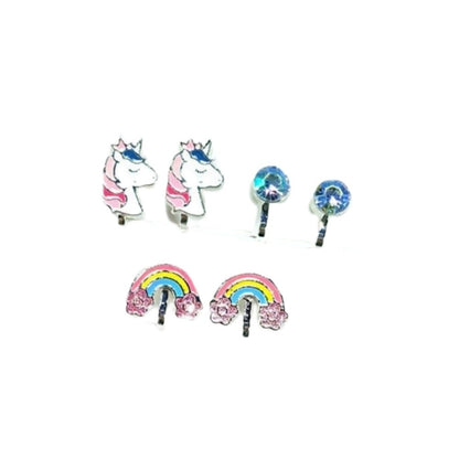 2/3 Pairs Kids Clip On Earrings, Girls Unicorn,Rainbow Butterfly, Cute Clip On Earrings Princess Jewelry,Clip-on Set for Kids Girls