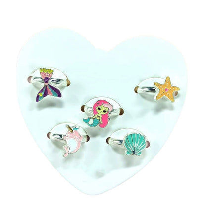 5pcs Adjustable Girls Rings Set Toys, Unicorn Finger Rings Princess Mermaid Rainbow Dress up for Children Kids Little Girls