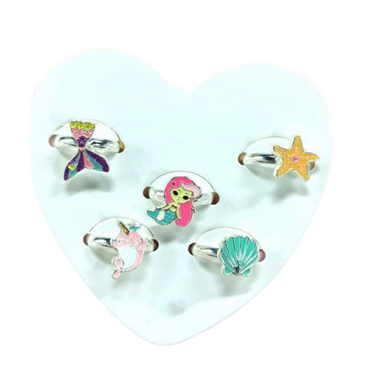 5pcs Adjustable Girls Rings Set Toys, Unicorn Finger Rings Princess Mermaid Rainbow Dress up for Children Kids Little Girls