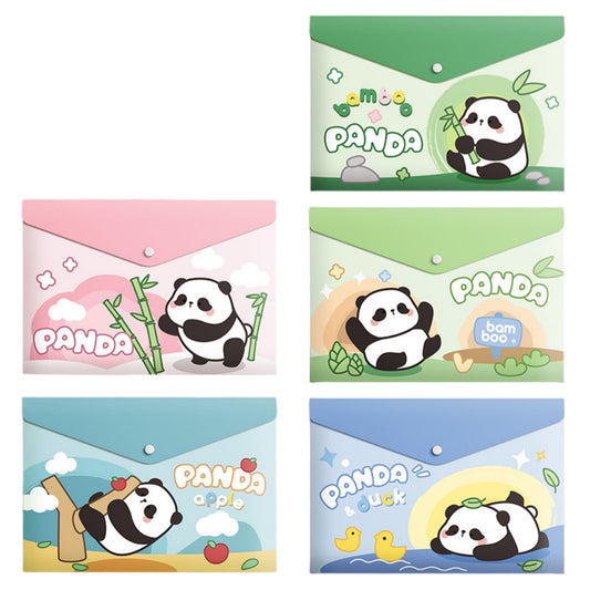 5PCS Plastic Wallets A4, 5 different designs Plastic Folders Popper Folder with Snap Closure, Lightweight Wallets for Document Office School Organization for Kids Adults (Panda)