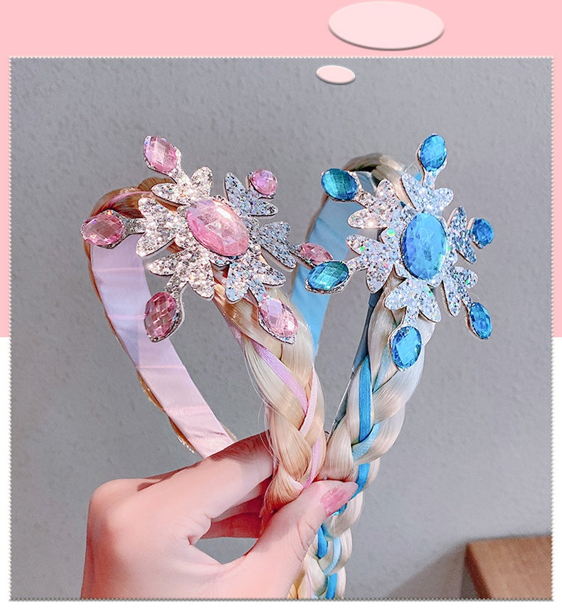 Kids Girls Toddlers Blue Frozen Elsa Ponytail Hair Extension Party Hair clips Snowflake Crown Headband Hairband Costume Dress up Braided Wigs