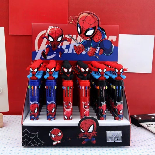 Multicolor teddy bear Pens 0.5mm 10-in-1 Retractable Ballpoint Pens 10 Colors Transparent Barrel Ballpoint Pen for Office Supplies and kids school（Spiderman)