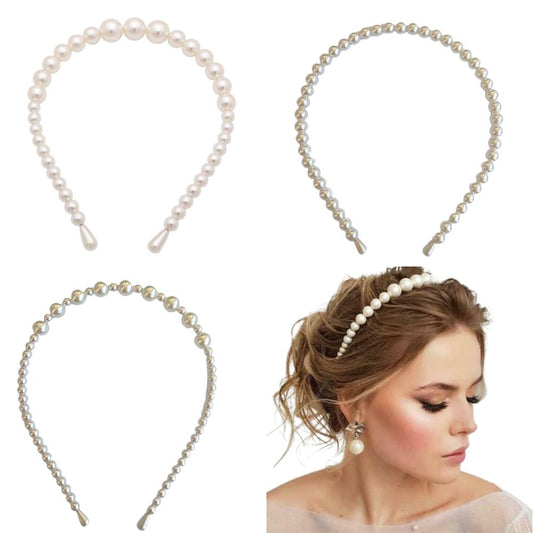 3PCS Headbands Womens Girls Alice Faux Pearls Headband Hairbands Bridal Hair Hoop Wedding Hair Accessories Bloggers Party Hair