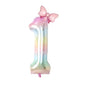 40'' Pink Number with Bow Balloon, Self Inflating Foil Light Pink Set 0-9, Pastel Pink Helium Balloon for Girls Birthday Party Decorations Anniversary Supplies (Rainbow, Number 1)