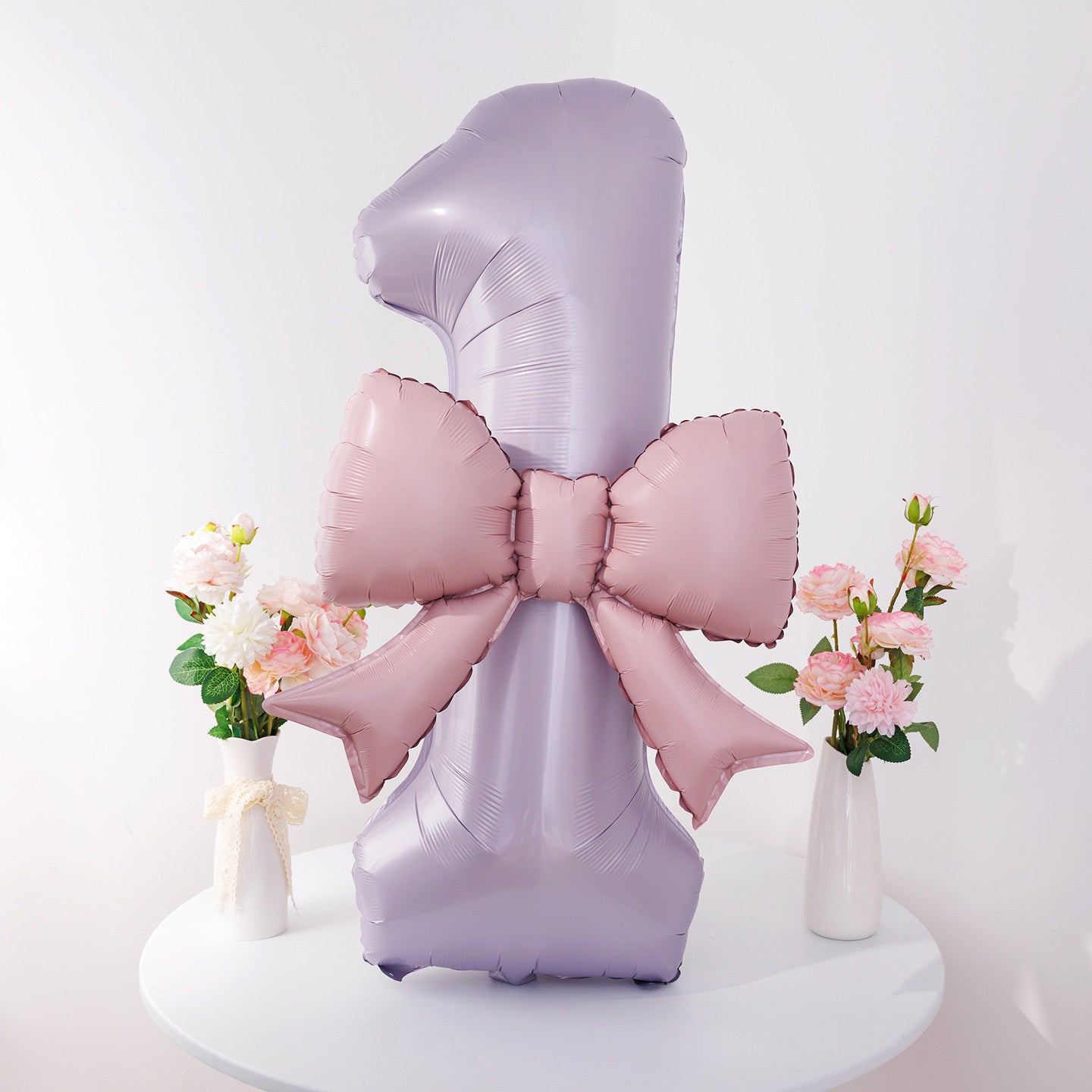 40'' Purple Number with Bow Balloon, Self Inflating Foil Light Pink Set 0-9, Pastel Pink Helium Balloon for Girls Birthday Party Decorations Anniversary Supplies (Purple, Number 9)