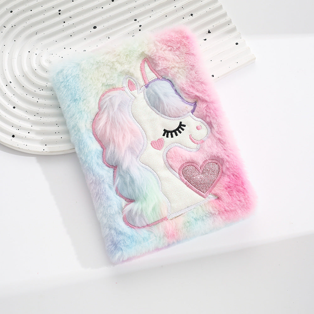 Unicorn Plush Notebook - Pom pom Journal Diary for Girls Kids Gift Embroidery Fuzzy A5 Secret Lined Notebook School Office Writing Drawing Notepad (Unicorn)