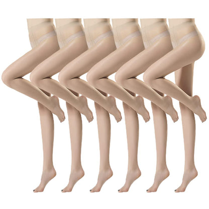 Women 6 Pairs Black Nude Silk Sheer Soft Tights 20 Denier Control Top (Nude)