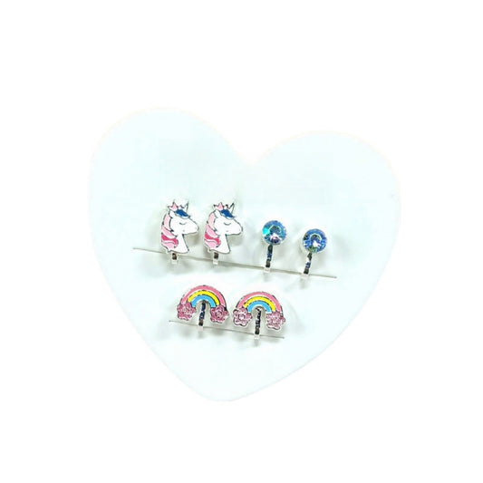 2/3 Pairs Kids Clip On Earrings , Girls Unicorn,Rainbow Butterfly, Cute Clip On Earrings Princess Jewelry,Clip-on Set for Kids Girls (Unicorn 3Pairs)
