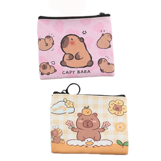 2 Pack Small Coin Purse, Cute Cartoon Wallet Mini Purse Holder for Women Girls Children, Oxford Pouch Small Change Bag for Coin, Credit Card, ID Card, Keys, Lipstick (Capybara)