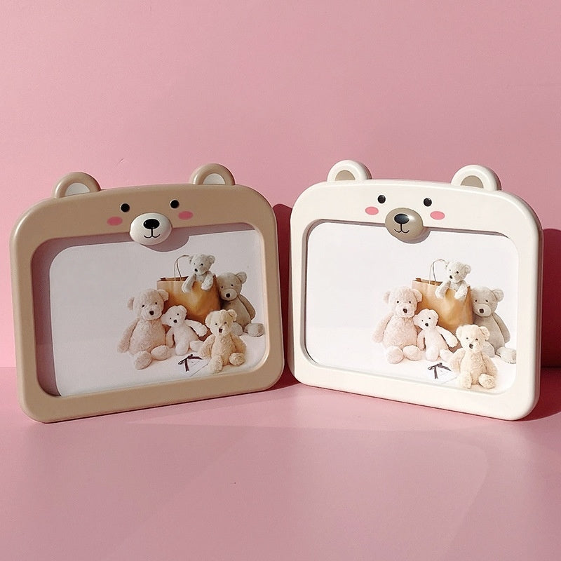 Cute Bear Photo Frame with pen holder back 4 x 6 Picture Frame for Tabletop Display, Cute Home Room Decor, Gifts for kids women (Light Brown)