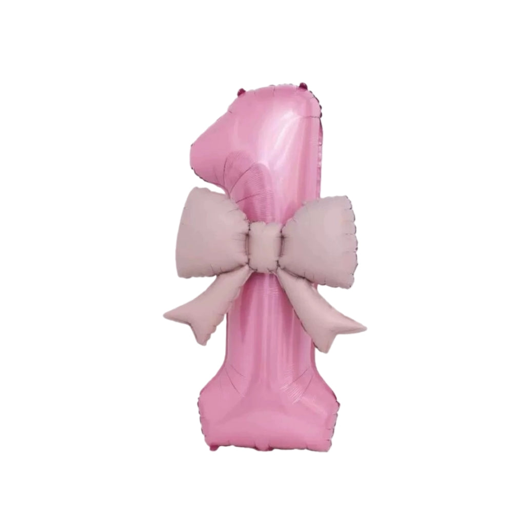 40'' Pink Number with Bow Balloon, Self Inflating Foil Light Pink Set 0-9, Pastel Pink Helium Balloon for Girls Birthday Party Decorations Anniversary Supplies (Pink, Number 0)