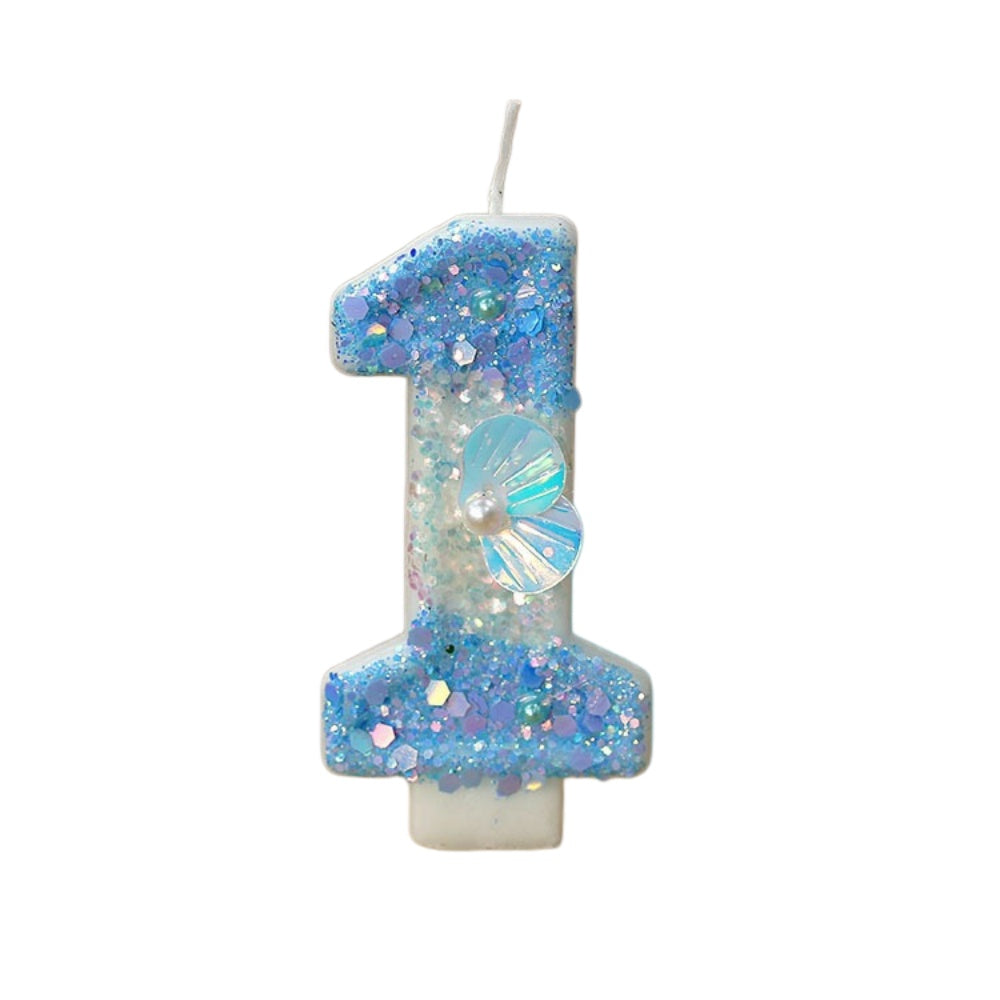 Mermaid Birthday Candles Shell Sequins Candles for Cake Blue Ocean Beach Birthday Cake Sequins Shell Number Toppers for Girls Boys Party Decorations (Blue, Number 5)