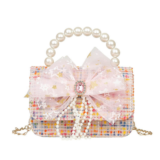 Shoulder Bag Girls Kids Children Handbags Portable Mini Coin Purse Messenger Crossbody Bag Princess Pearl Bow Mini Flip Bag Accessories Bags Gift Travel Holiday