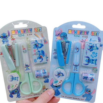 6PCS Stitch School Children Blunt tip Kids Scissors, Cute Desk Accessory Set, School Stapler Set Includes Stapler, Scissors, Small Tape, Staples Scrapbooking Art DIY Craft Students Teaching Stationery Set
