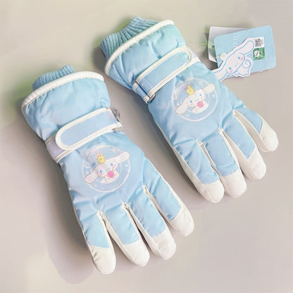 Kids Boy Girl Waterproof Winter Snow Ski Snowboard Fleece Thermal Warm Outdoor Gloves（Hello Kitty）