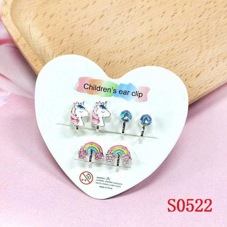2/3 Pairs Kids Clip On Earrings, Girls Unicorn,Rainbow Butterfly, Cute Clip On Earrings Princess Jewelry,Clip-on Set for Kids Girls