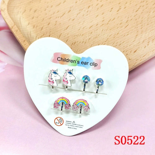 2/3 Pairs Kids Clip On Earrings, Girls Unicorn,Rainbow Butterfly, Cute Clip On Earrings Princess Jewelry,Clip-on Set for Kids Girls