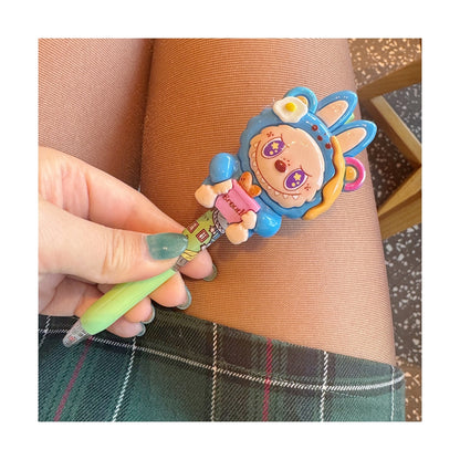 Multicolor teddy bear Pens 0.5mm Retractable Ballpoint Pens Transparent Barrel Ballpoint Pen for Office Supplies and kids school (Brown Labubu)