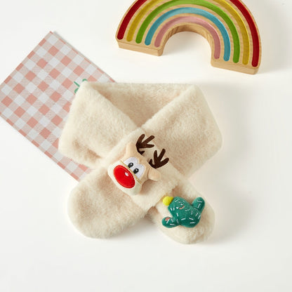 Winter Beanie Scarf for 2-10 Years Old Boys Girls Christmas reindeer snowman santa tree Rabbit Capybara Cat Outdoor Warm Fleece Lined Thermal Knit Fluffy Pom(A)