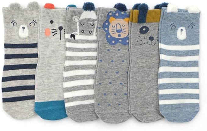 6 Pairs Toddlers Baby Girls Boys Kids cute Anti-Skid Non Skid cotton Socks Newborn Infant 1-3 Years