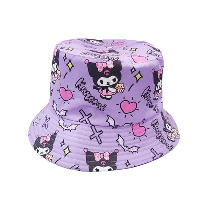 Kids Bucket Princess Sun Hat 4-12 Years Girls Boys Sports Outdoor Anti UV Lightweight Summer Beach Cool Wide Brim Protection（Purple Kuromi）