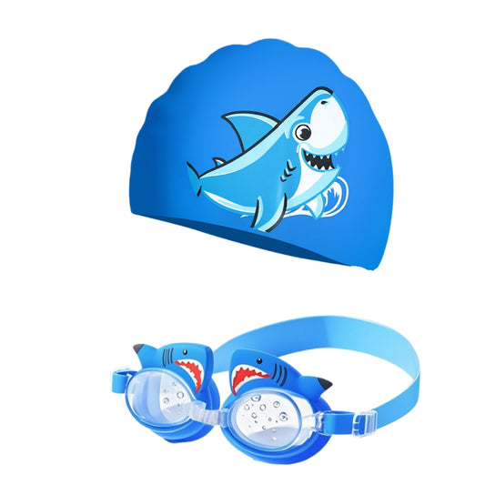 Kids Swimming Goggles Safe Soft Silicone Cap Hat Anti-Fog Waterproof No Leaking Crystal Clear Swim Goggles Spider for Kids Children and Teens Age 3-15 (Shark)